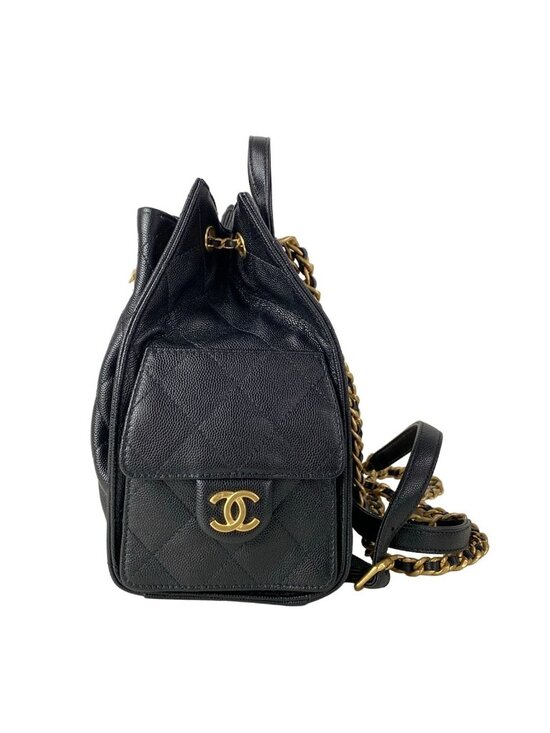 Chanel Backpack 25 Quilted Black Gold Chain